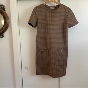 Zara brown & black check dress - L